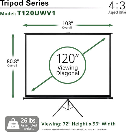 Elite Screens Tripod Series, 120-inch Adjustable Multi Aspect Ratio 16:9 Portable Indoor Outdoor Projector Screen, 8K / 4K Ultra HD 3D Ready, US Based Company 2-YEAR WARRANTY, T120UWV1 - Black