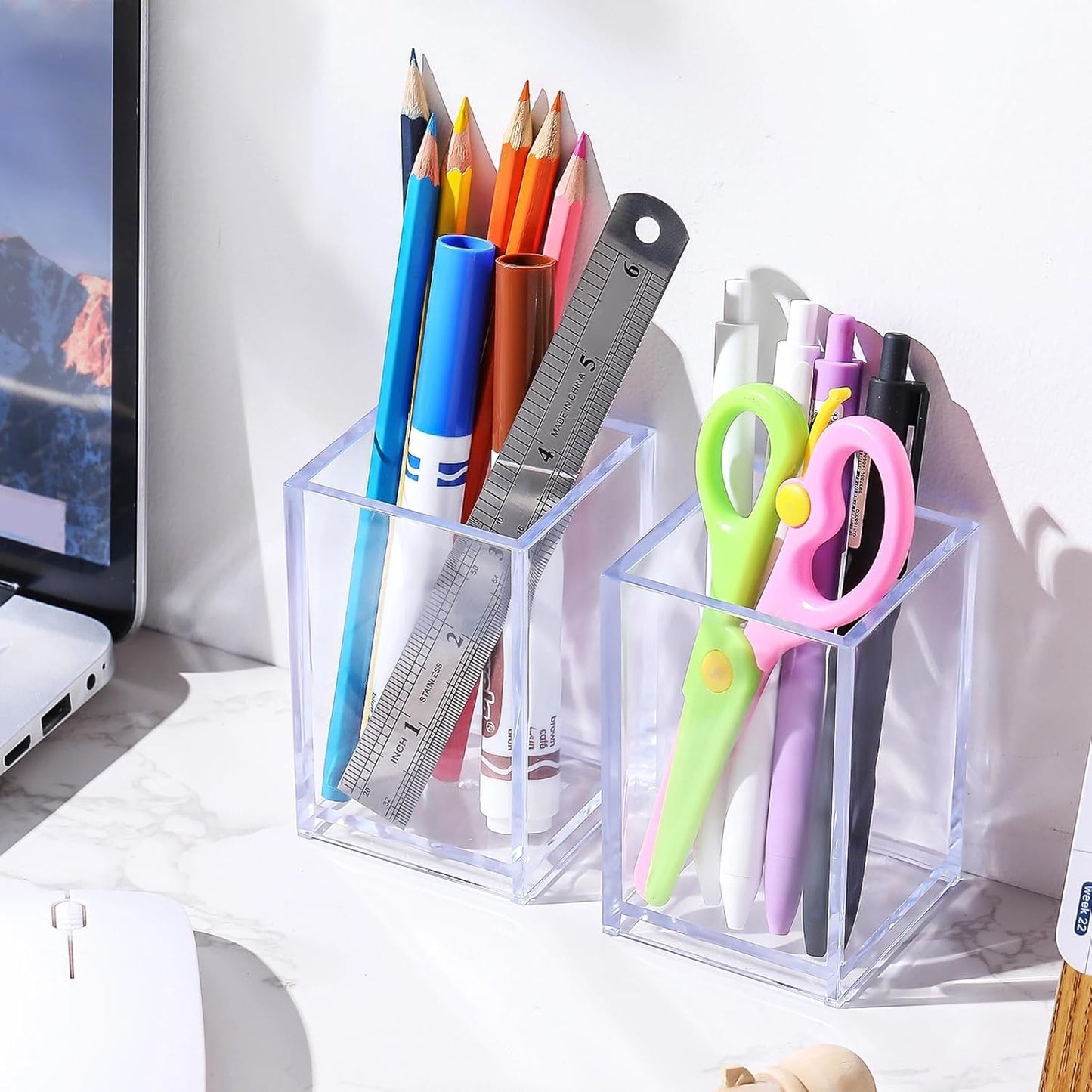 Sabary 36 Pack Acrylic Pen Pencil Holder, Clear Makeup Brush Holder Acrylic Pencil Cup Stationery Organizer for Back to School Office Home Desk Accessory