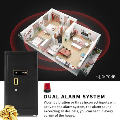 MLJ Large Security Safe - 8.1 Cu. Ft. Waterproof & Fireproof Home Safe with 2 Removable Shelves and Inner Cabinets for Storing Money, Medicines, Jewellery and Other Valuables (Fingerprint Lock)