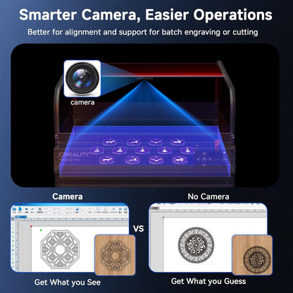 Creality Laser Engraver Enclosed, Falcon2 Pro 60W Output Laser Engraving Machine, 25000mm/min Speed Laser Cutter with Air Assist, Auto Fan, Camera Positioning for Wood and Metal