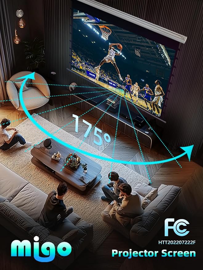 MIGO 150 Inch Pull Down Electric Projector Screen, Grey Crystal 2.0 Gain Partial Ambient Light 4K Tab-Tension Projector Screen Wall & Ceiling Mount for Short Throw Projector Movie Home Theater Cinema