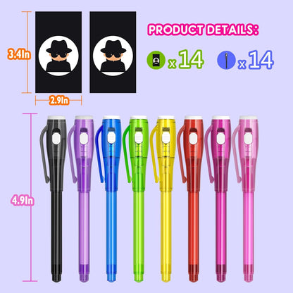 Invisible Ink Pen Spy Game for Kids, Party Favors Toys for Girls Boys, Magic Markers for Boys Girls Fun Outdoor Toys, Birthday for 6-13 Year Old Girls Boys (14PCS+Black Notebooks)