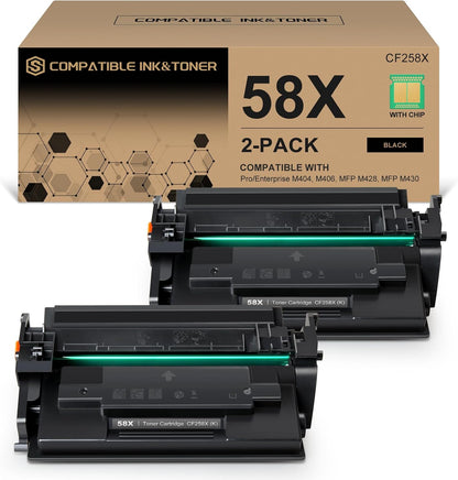 58X CF258X Black High-Yield Toner Cartridge 2 Pack (with Chip) Works with HP Pro MFP M428dw M428fdw M428fdn M428, Pro M404n M404dn M404dw M404, Enterprise MFP M430f M406dn Series Printer | 58X 58A
