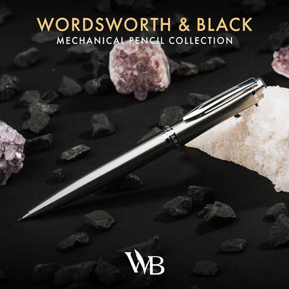 Wordsworth and Black Mechanical Pencil Graphite Lead- Stunning Luxury Metal Pencil, Silver Chrome Finish, 0.7mm Led, Best Gift Set for Men & Women, Professional Executive Office Pencils