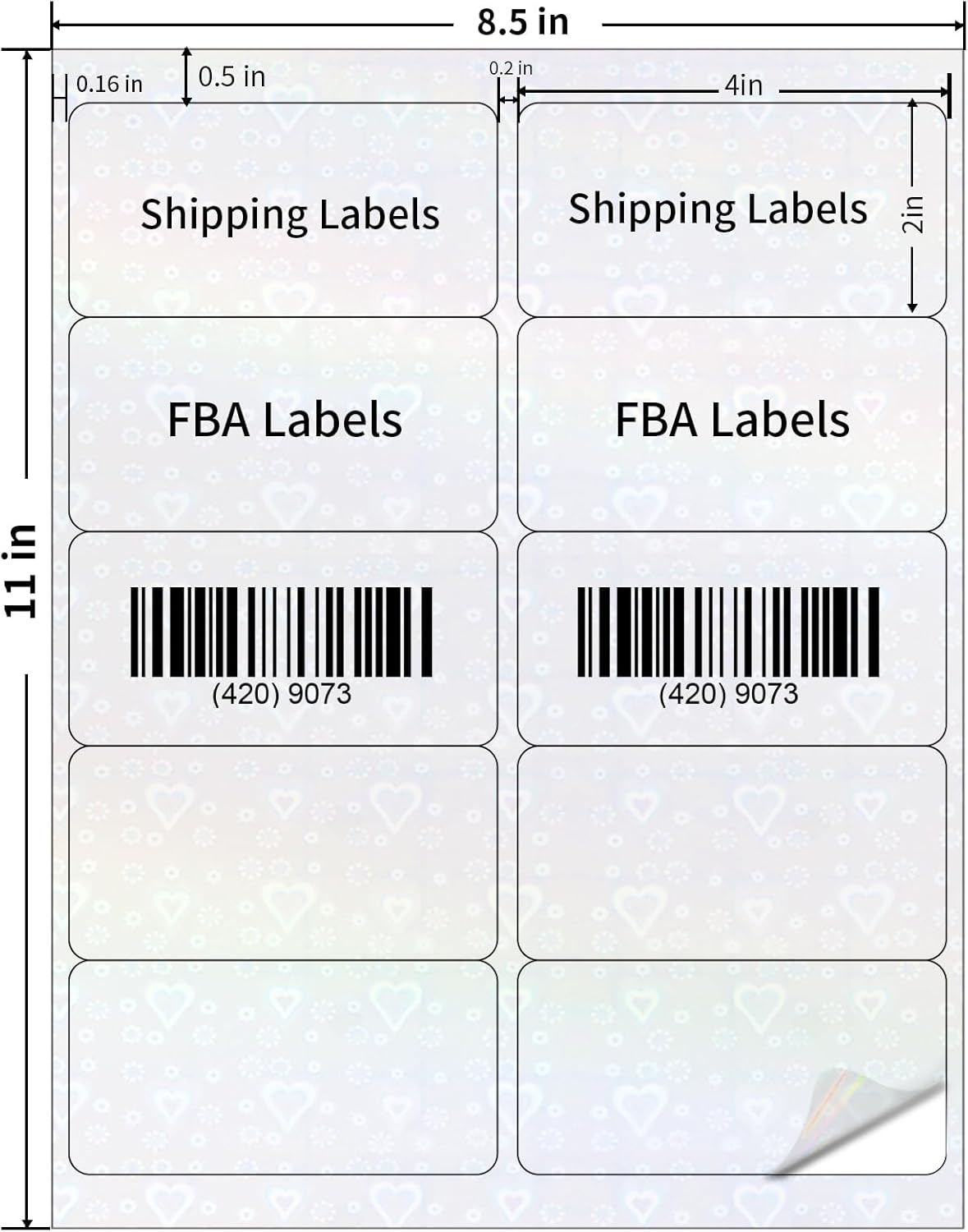 STARLIBOO Transparent Stickers Labels - 2" x 4" Clear Address Labels Mailing Stickers for Laser/Inkjet Printer 8.5"×11"- 20 Sheet (Clear Holographic Heart)