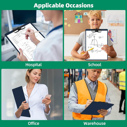 Clipboard with Pen Holder, Plastic Clipboard with Low Profile Metal Clip, Hanging Clip Boards Holds 8.5x11 Inch Papers, Standard A4 Letter Size Clip Boards for Offices & School, Blue