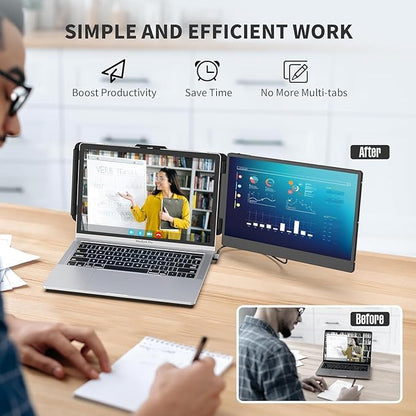 Laptop Screen Extender, 14" FHD 1080P IPS Laptop Monitor Extender Dual Screen, Travel Monitor for 13-17" Laptops with USB-C/HDMI Port, Plug and Play for Windows/Mac/Android