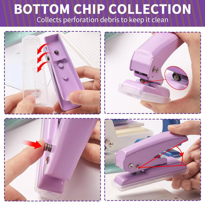 Single Hole Punch, 40 Sheets Punch Capacity, Kaluofan Hole Puncher Single, Small Hole Punch with Non-Slip Removable Base, One Hole Puncher for Crafts, Scrapbooks, Paper, Chipboard (Bule)