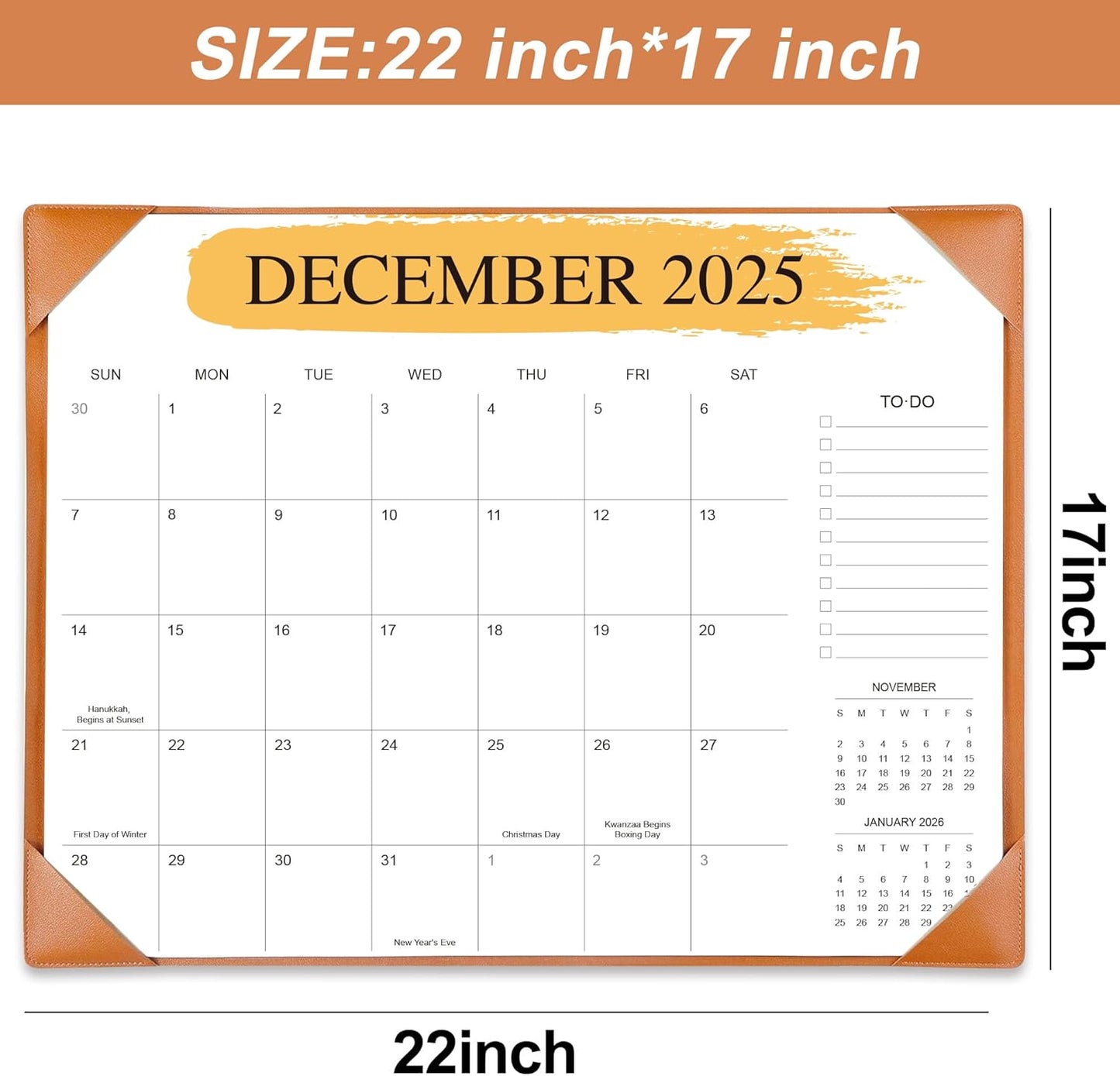 Desk Calendar 2025-2026 – 18-Month Desktop Calendar from July 2025 to December 2026, for Office, School & Home Use – Large Teacher Desk Calendar 22x17 (Brown)