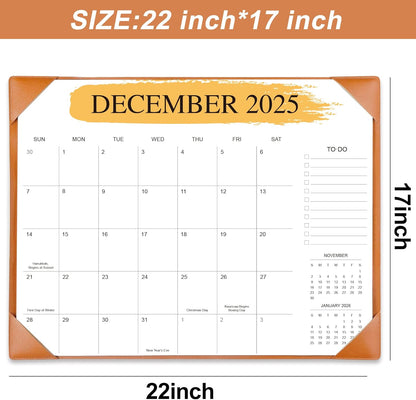 Desk Calendar 2025-2026 – 18-Month Desktop Calendar from July 2025 to December 2026, for Office, School & Home Use – Large Teacher Desk Calendar 22x17 (Brown)