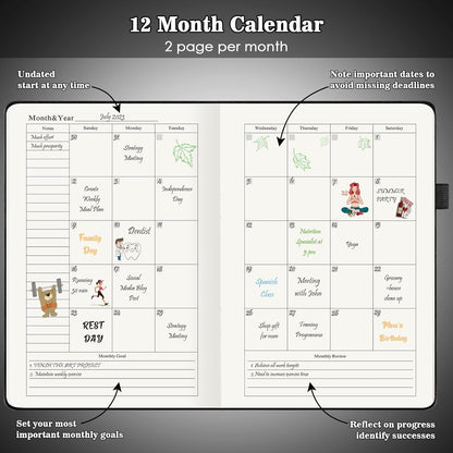 Daily Planner Undated, Planner 2024-2025, 365 Day Planne, Work Planner for Men, Hourly Planner Notebook for Goal Setting, Appointment Planner, Hardcover, Start Anytime, A5, Black