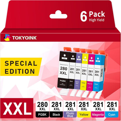 TOKYOINK Compatible Ink Cartridge Replacement for Canon PGI-280 XXL 280XXL PGBK for Pixma TR8620 TR8620a TR8520 TR7520 TS9120 TS8320 TS8220 TS6120 Printer 6 Pack PGBK/PB/Black/Cyan/Magenta/Yellow