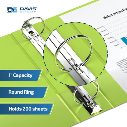 Easyview Premium 3-Ring Binders with Clear-View Covers and Round Rings, Binders for School or Office, 1 Inch, Pack of 6, Lime Green
