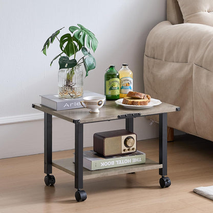 Lerliuo Under Desk Printer Stand, 2-Tier Industrial Mobile Printer Table with Storage Shelf and Steel Frame, Rolling Printer Cart Holder with Lockable Wheels for Home, Office (Grey)