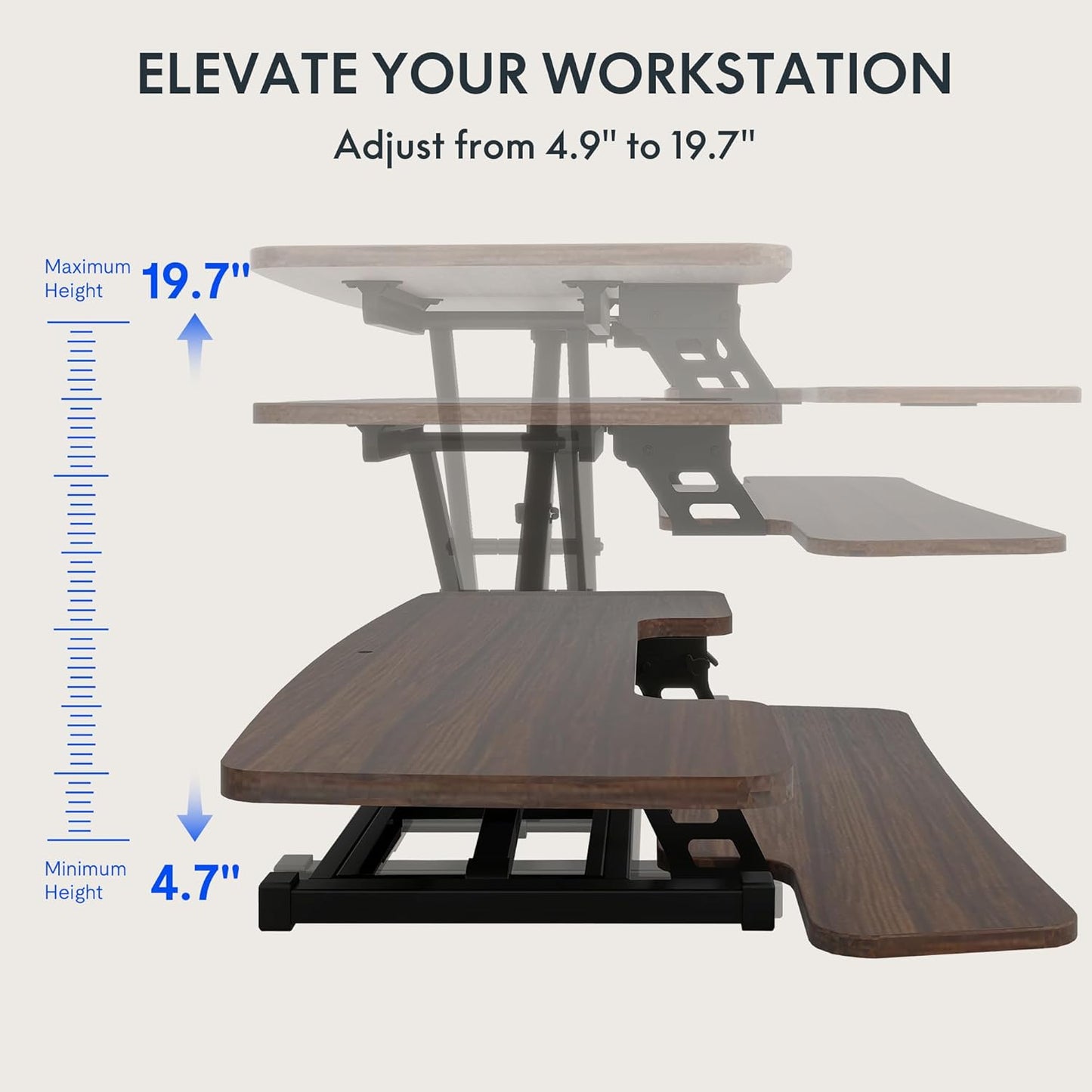 FLEXISPOT 42" Height Adjustable Standing Desk Converter Sit-to-Stand Desk Riser for Home and Office Computer Workstation with Wide Keyboard Tray, Walnut Color