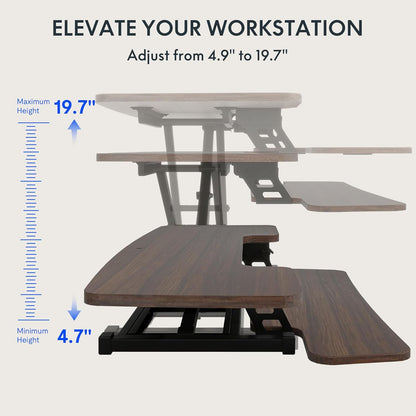 FLEXISPOT 42" Height Adjustable Standing Desk Converter Sit-to-Stand Desk Riser for Home and Office Computer Workstation with Wide Keyboard Tray, Walnut Color