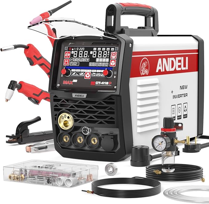 ANDELI Plasma Cutter Welder Combo，Pulse MIG/HF TIG/HF Cut/Stick/Flux Core 6-in 1 Multifunctional Welder，110V/220V Dual Voltage Aluminium MIG Welding Machine,160A MIG/TIG/Stick & 40A Cut