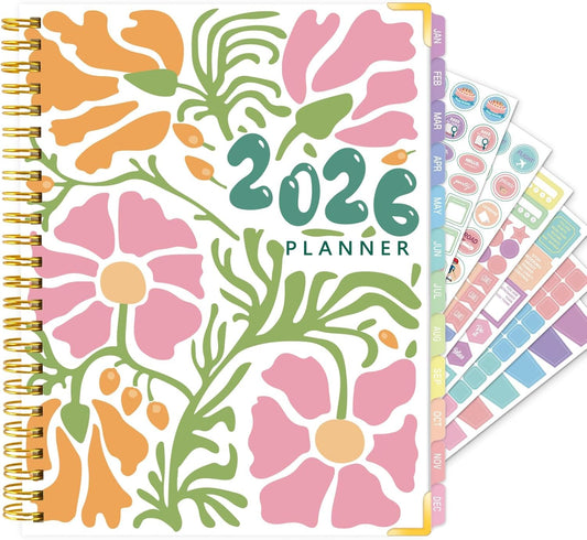 GuassLee 2026 Planner – Weekly & Monthly Planner Organizer from Jan 2026 - Dec 2026, 6.1"x8.4" Daily Agenda Planning Book with Pocket, Stickers & Tabs for Women Students Office, A5 Size