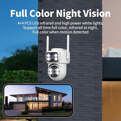 Dual-Lens Smart Indoor Outdoor Camera, 2K-3MP HD 5G WiFi, 360° AI Motion Tracking, IP65 Weatherproof, Color Night Vision, 24/7 Recording, 2-Way Audio, Baby/Nanny Cam(No Card Included)