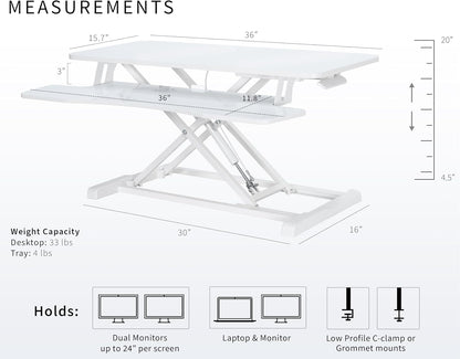 VIVO 36 inch Desk Converter, K Series, Height Adjustable Sit to Stand Riser, Dual Monitor and Laptop Workstation with Wide Keyboard Tray, White Dry Erase, DESK-V036KWE