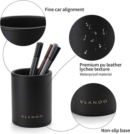 Vlando Office Desk Organizer Leather Desktop Organizer Caddy with Drawer for Storing Desktop Supplies and Accessories (Black Set)