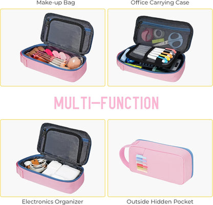 ECHSRT Big Pencil Case, Aesthetic Portable Zipper Pencil Bag with Hidden Pocket, Special Pouch for Men Women Adults, Stationery Organizer Pen Cases for Office Travel, Pink