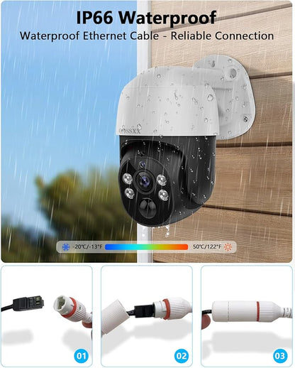 4K & PTZ Digital Zoom 2-Way Audio PoE Outdoor Camera Home Security Camera System Wired Outdoor Video Surveillance IP Camera System DVR Kit,10’’ UHD Monitor