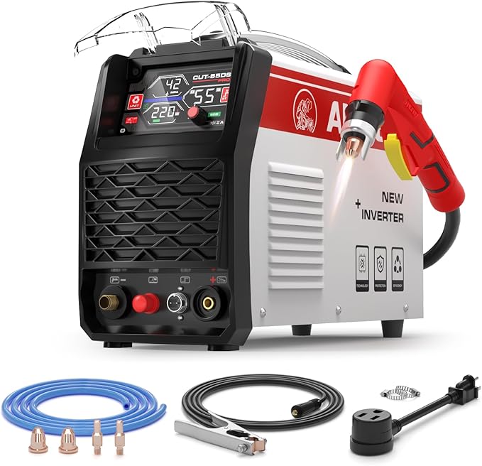 ANDELI Plasma Cutter 55A,Non-HF Non-Touch Pilot Arc，1'' Max Cut, 4-In-1 Plate Cutting/Grid Cutting/Gouging/Marking，Upgraded LED Display,Post Flow/2T/4T,110/220V IGBT Inverter for home, workshop