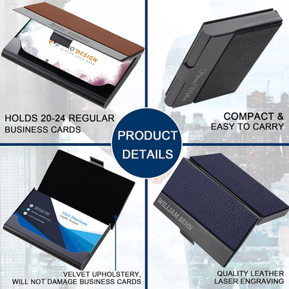 Taikuri Custom Business Card Holder Personalized Engraved Leather Business Card Case Holder Customized Your Text/Logo for Women/Men as Business/Unique Gift