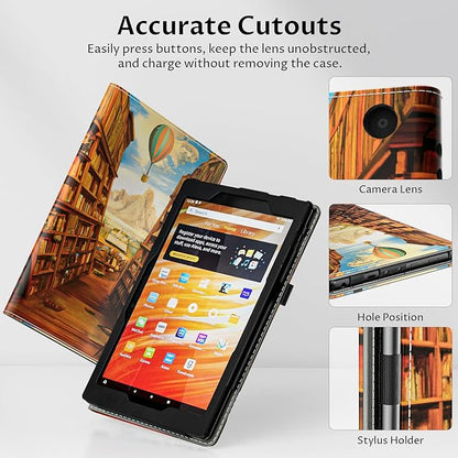 VORI Case for All-New Amazon Kindle Fire HD 10 Tablet (13th/11th Generation 2023/2021 Release) and Fire HD 10 Plus - Slim Folding Stand Folio Cover with Auto Wake/Sleep & Hand Strap, Library