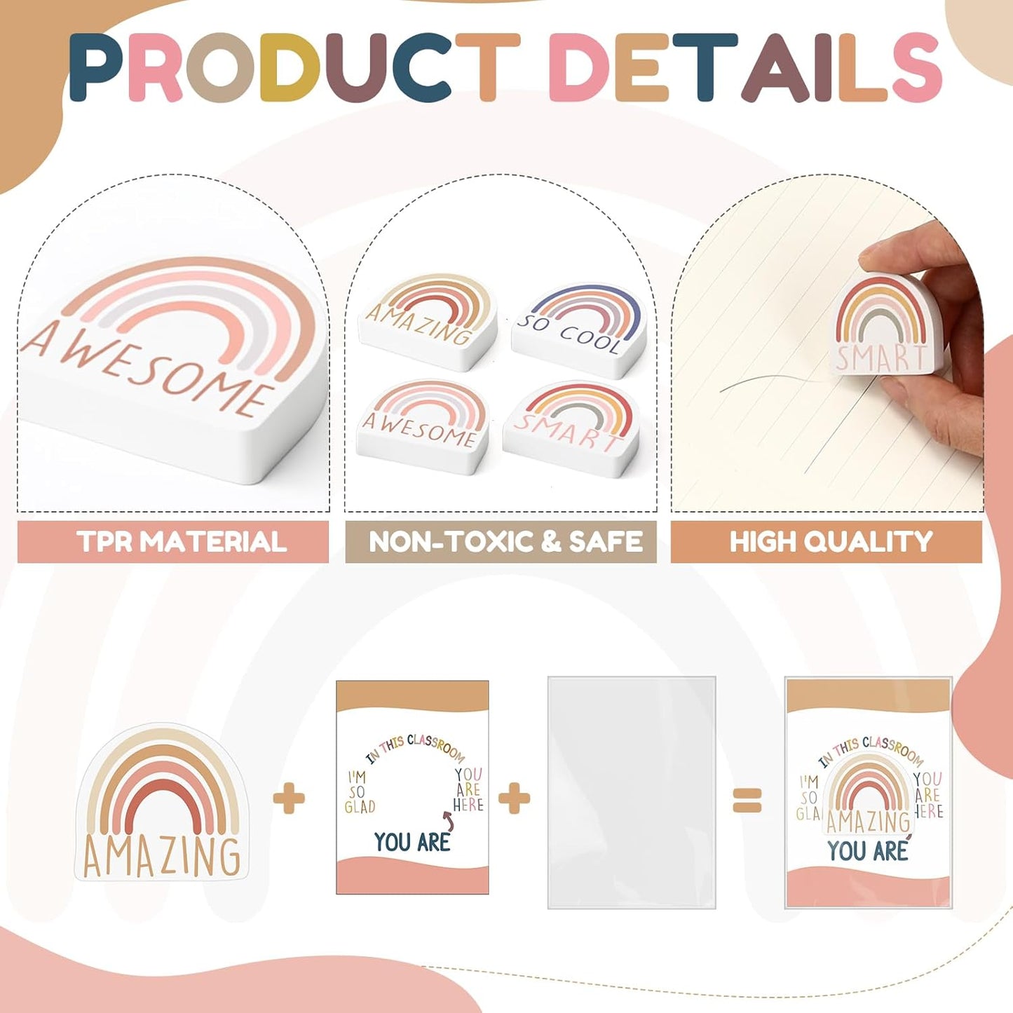 80 Sets Back to School Gifts for Students Rainbow Erasers Bulk with Greeting Cards 3D Novelty Desk Erasers for Kids Birthday Party Favors Classroom Rewards