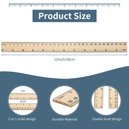 25 Pack Wooden Ruler 12 Inch Rulers Bulk Wood Measuring Ruler Office Ruler 2 Scale