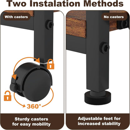 EasyCom 24"x20" Large Printer Stand with Hanging File Holder Organizer, Adjustable Height Shelf with Wheels, Under Desk Table with Storage for Printer Scanner Fax Home Office Use Rustic Brown