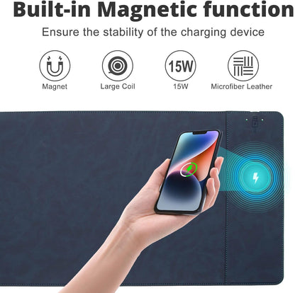 Magnetic Wireless Charging Desk Mat, 31"x11.7" Large Mouse Pad with Ultra-Smooth Surface, Microfiber Leather Office Mouse Mat, Waterproof Extended Computer Keyboard Desk Mat for Office & Home, Laptop