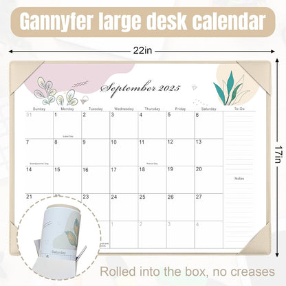 Gannyfer Desk Calendar 2025-2026 with Desktop Mat - 18 Month Large Table Calendar, 22" x 17" Desktop Pad Calendar for Planning and Organizing In Your Family, School or Office(6 Stickers Included) (White)