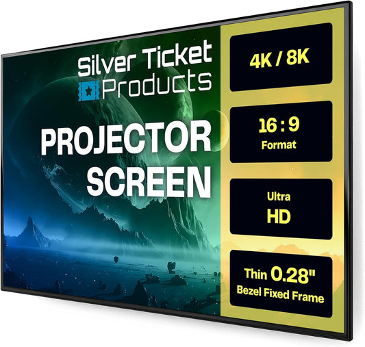 Silver Ticket Products S7 Series 6 Piece Thin Bezel Home Theater Fixed Frame 4K/8K Ultra HD, HDTV, HDR & Active 3D Projection Screen, 2.39:1 Format, 157" Diagonal, Grey Material S7-239157-G