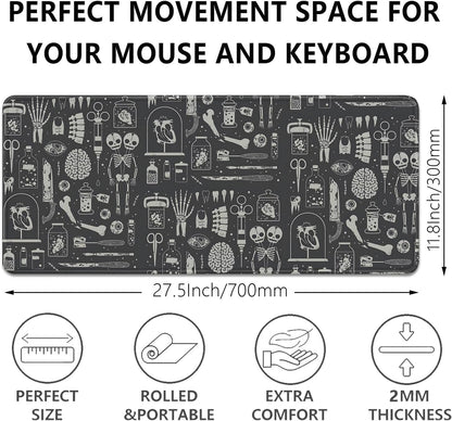 Human Skeleton Medical Mouse Pad,Large X Ray Mousepad Desk Pad with Stitched Edges,Non-Slip Waterproof Rubber Base Mouse Mat for Office Computer Keyboard Laptop Home(27.5x11.8 in)