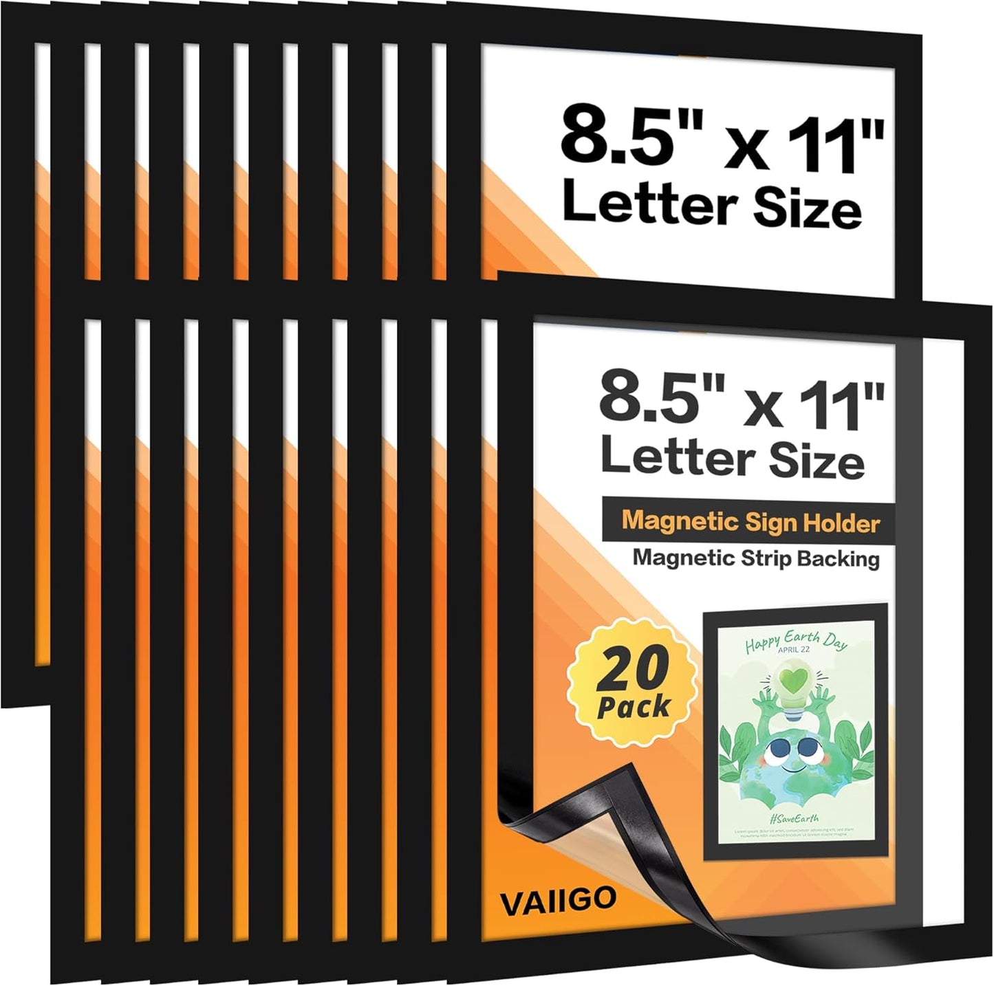 20-Pack Magnetic Sign Holders 8.5 x 11 - Magnetic Frames for Fridge & Metal Surfaces - File/Document/Paper Holders, Picture & Poster Display Frames for Home, Office, Store