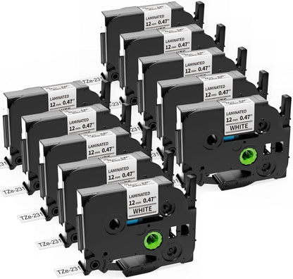 10-Pack Replace for Brother P Touch Label Maker Tape TZe-231 TZe TZ Tape 12mm 0.47 Laminated White TZe231 Label Tape for Brother Ptouch PT-D210 PT-D220 PT-H110 PT-D610BT PT-D600 PT-D410 PT-D400 PTH111