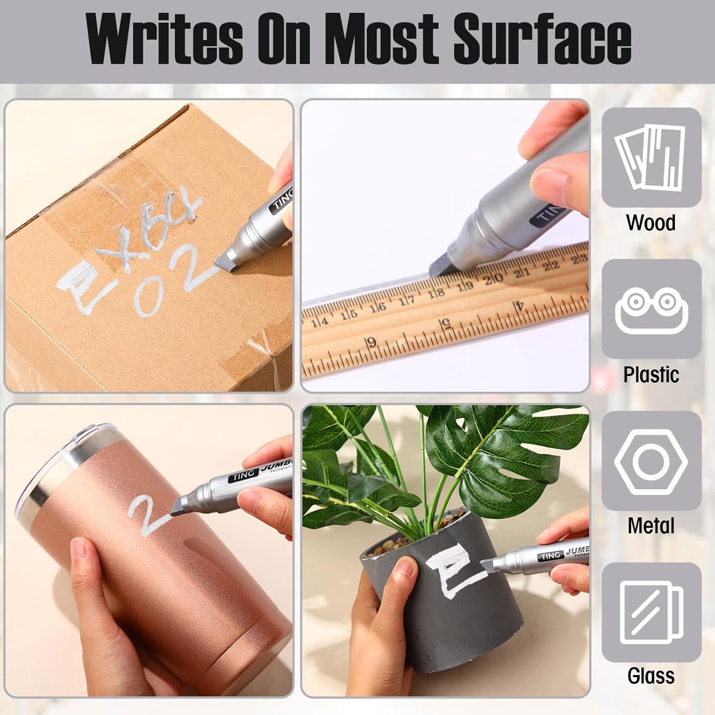 Fuutreo 10 Pack Jumbo Permanent Markers Bulk Large Chisel Tip Permanent Markers Quick Drying Waterproof Big Huge Poster Pens for Office, Logistics Company and More(Silver)