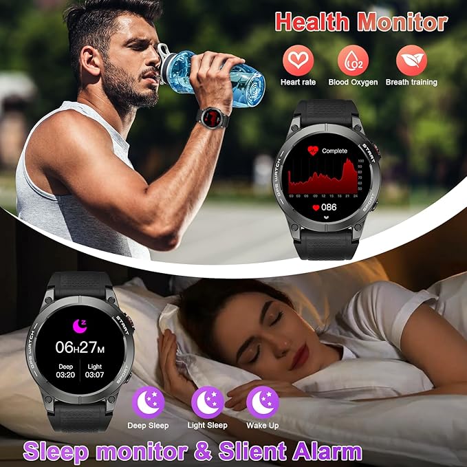 Smart Watch for Men GPS Fitness: 1.43" AMOLED Military Make Answer Call Running Digital Mens Watches Waterproof Smartwatch Android Phone iPhone Samsung Compatible Step Tracker SpO2 Heart Rate Monitor