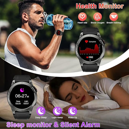 Smart Watch for Men GPS Fitness: 1.43" AMOLED Military Make Answer Call Running Digital Mens Watches Waterproof Smartwatch Android Phone iPhone Samsung Compatible Step Tracker SpO2 Heart Rate Monitor