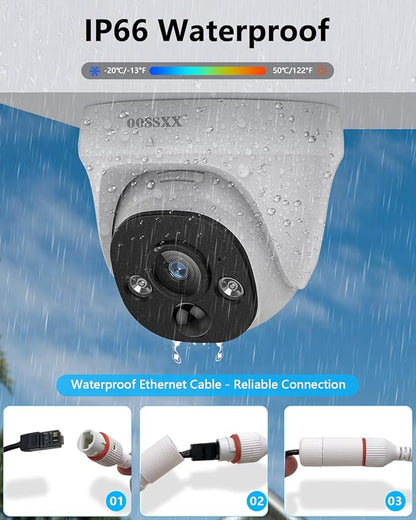 OOSSXX (4K HD & 130° Ultra Wide-Angle) 2-Way Audio 8MP Wired Dome PoE IP Cameras for Home Security Outdoor Camera System, 2Pcs Dome Cameras/2Pcs Bullet Camera, PIR Detection