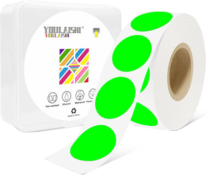 1 Inch Circle Dot Stickers 1000 PCS Color Coding Thermal Labels Dots Writable Printable Small Round Stickers for Office, Classroom, Inventory, Garage, Organizing Storage, Fluorescent Green
