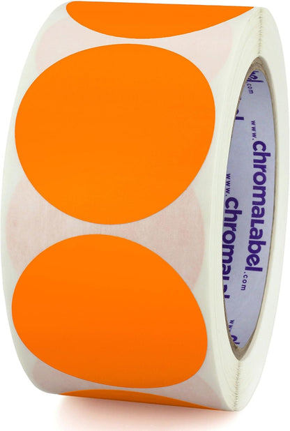 ChromaLabel 2 Inch Round Color Coded Stickers, Permanent Colored Circle Sticker for Arts and Crafts, Color Coding Label Sticky Dots - 500 Colored Stickers per Roll, Orange Label Sticker