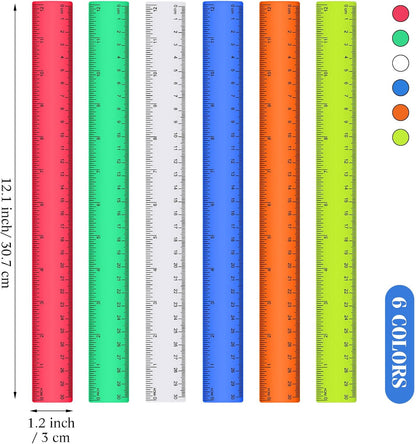 Zonon 6 Pcs 12 Inch Ruler Bulk Colorful Plastic Flexible Straight Metric Rulers with Centimeters and Inches Drafting Measuring Tool for Classroom School Students Education