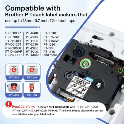 Labelife Label Maker Tape 18mm Clear TZe-141 Compatible with Brother P Touch TZe TZ Tape 18mm 0.7 Laminated Clear TZe141 TZ-141 3/4 Inch Label for Ptouch PTD600 PTD400AD PT1880, 5-Pack