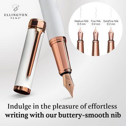 Luxury Fountain Pen Set- Fountain Pens for Writing - Smooth Fine Nib - Includes Refillable Ink Converter, 3 Ink Cartridges [Black & Blue], Gift Box - Elegant Calligraphy