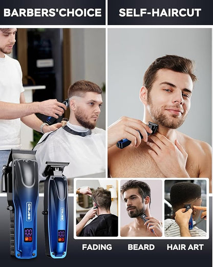 Professional Hair Clippers for Men Cordless & Corded - Rechargeable Barber Clipper & Trimmer Set with Fade Lever for Home Haircuts, Grooming Kit with Guide Combs, with Travel Case