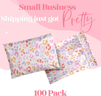 10x13 Designer Poly Mailer 100 Pack Heavy Duty Waterproof Self Seal Shipping Bags for Small Business Large Mailing Envelopes Bulk Tear Resistant Cute Packaging Preppy Leopard